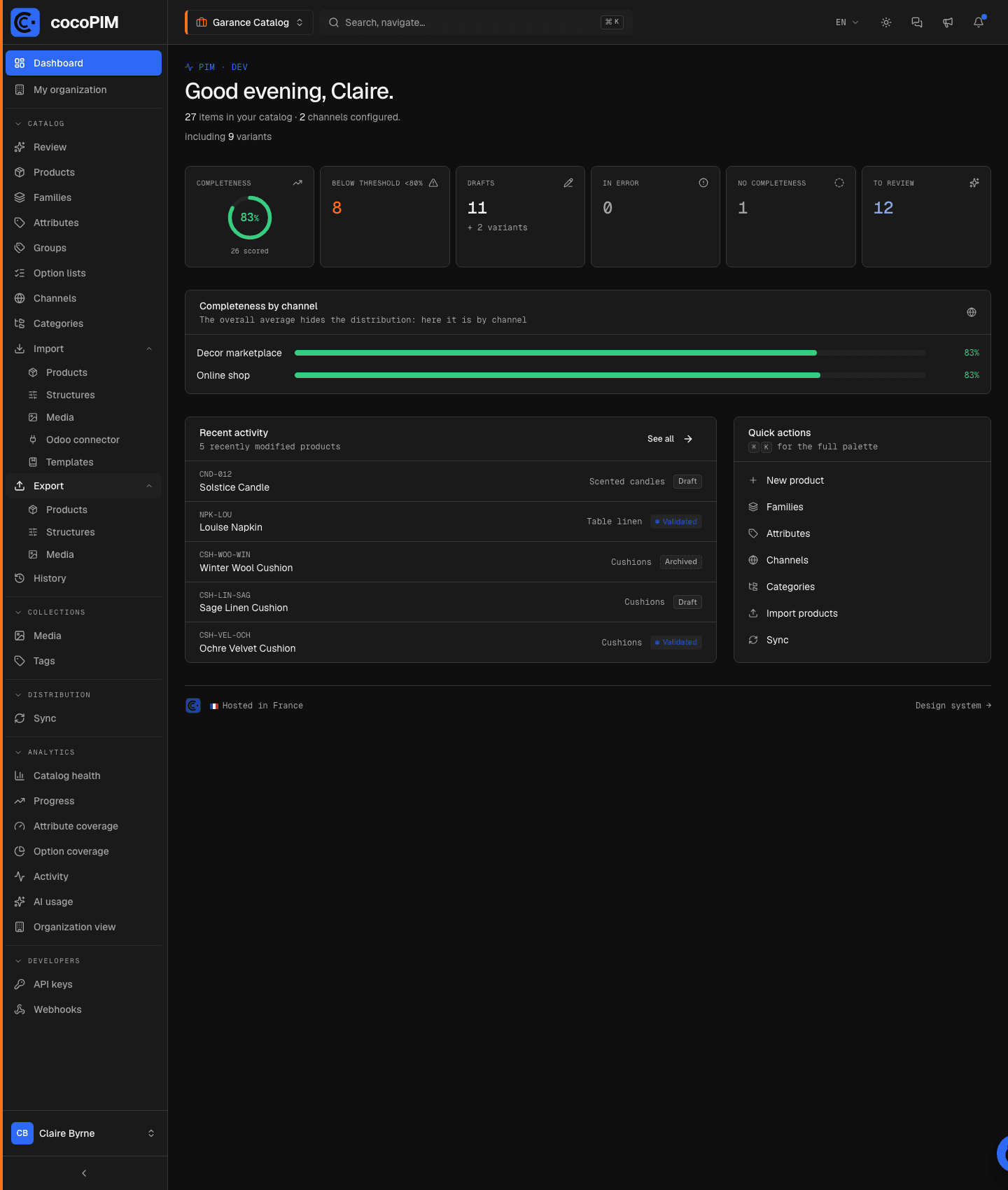 Full interface with the side menu expanded