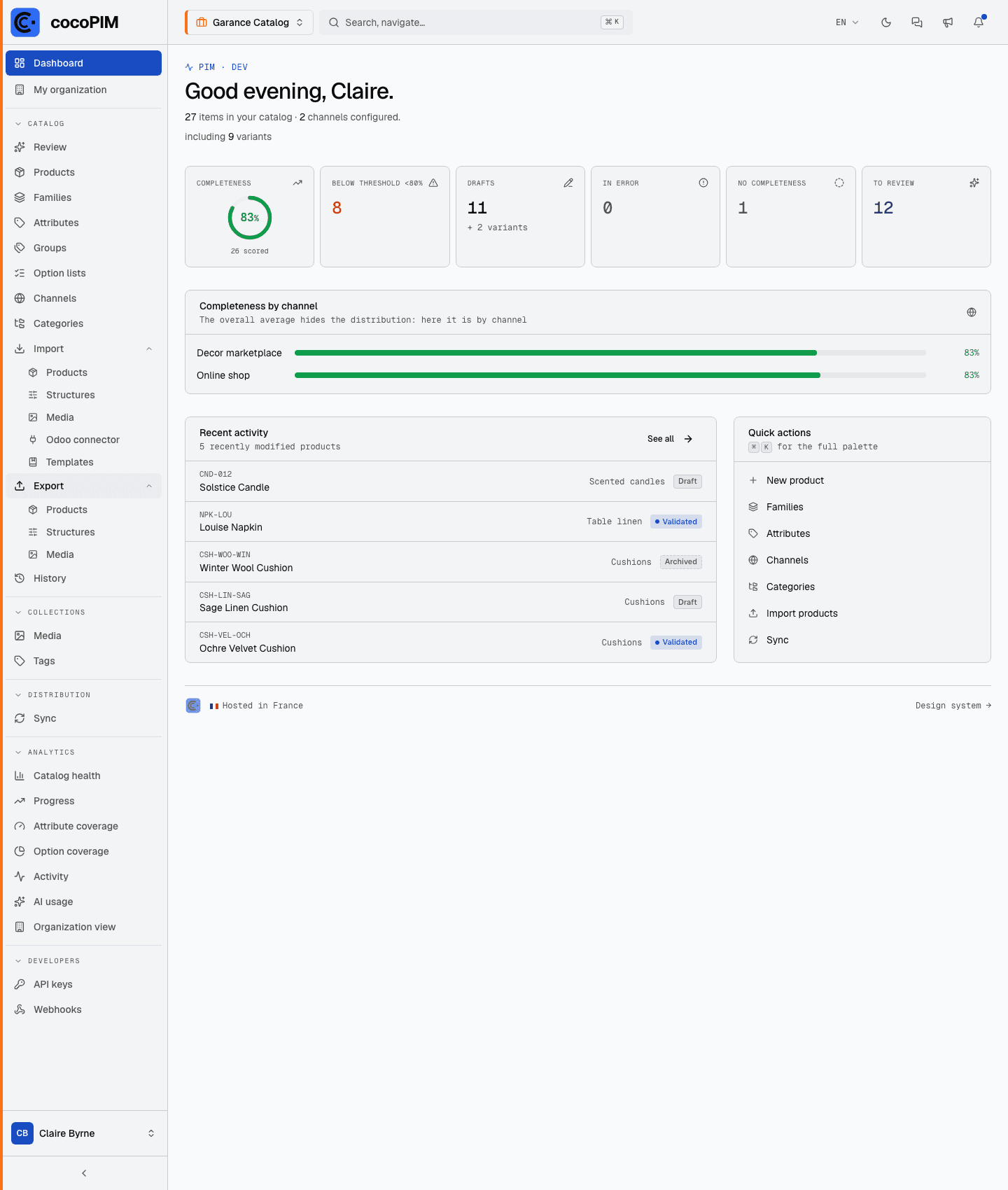 Full interface with the side menu expanded