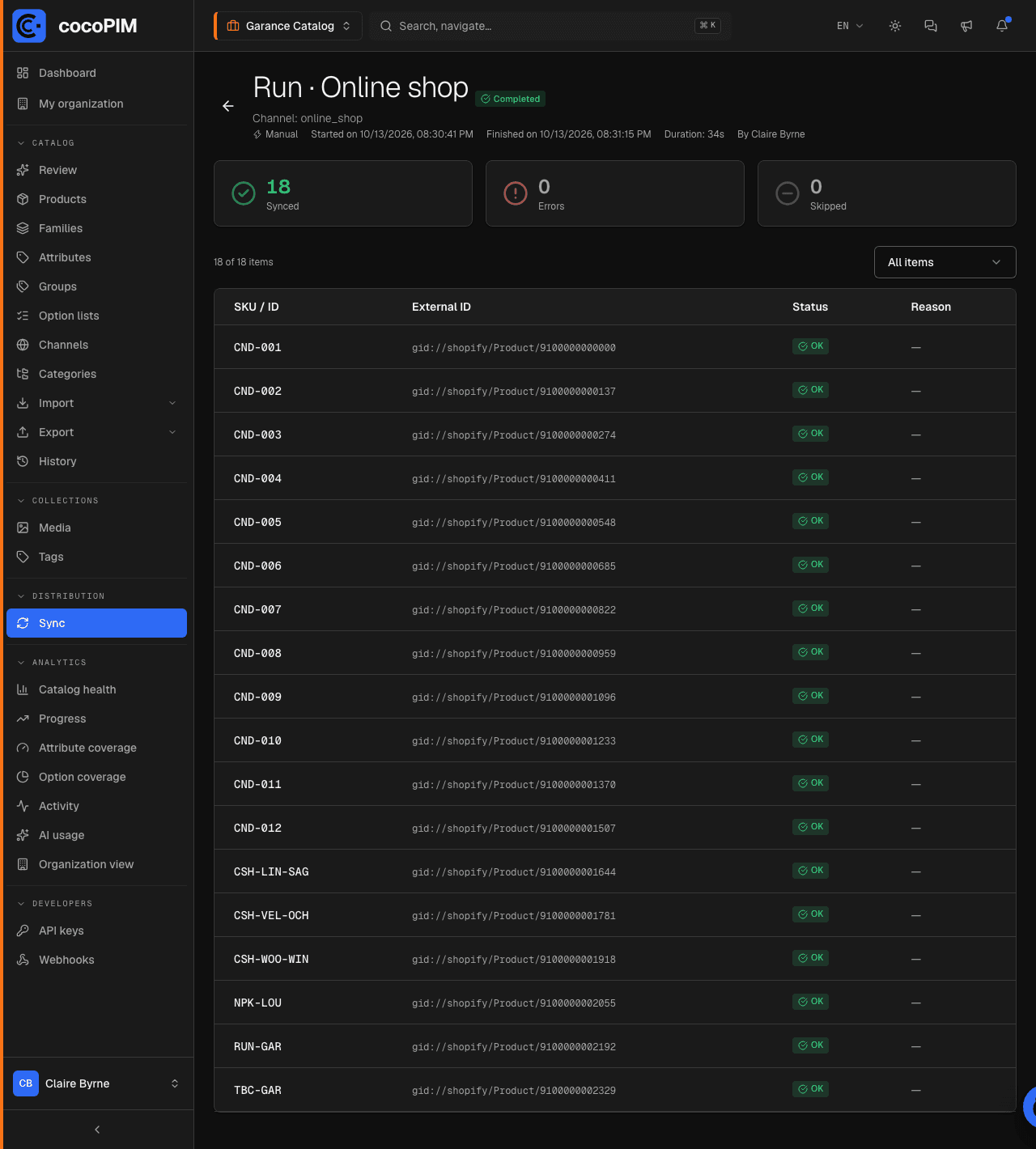 Sync history of a channel with the detail of a run