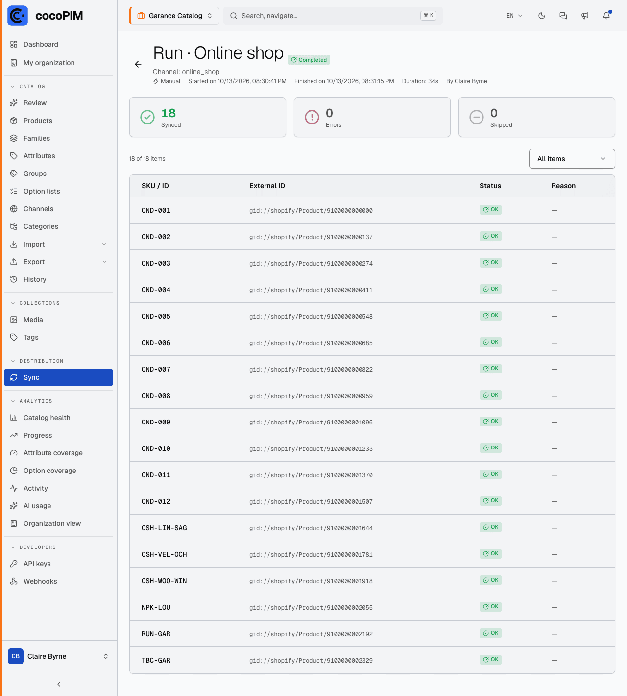 Sync history of a channel with the detail of a run