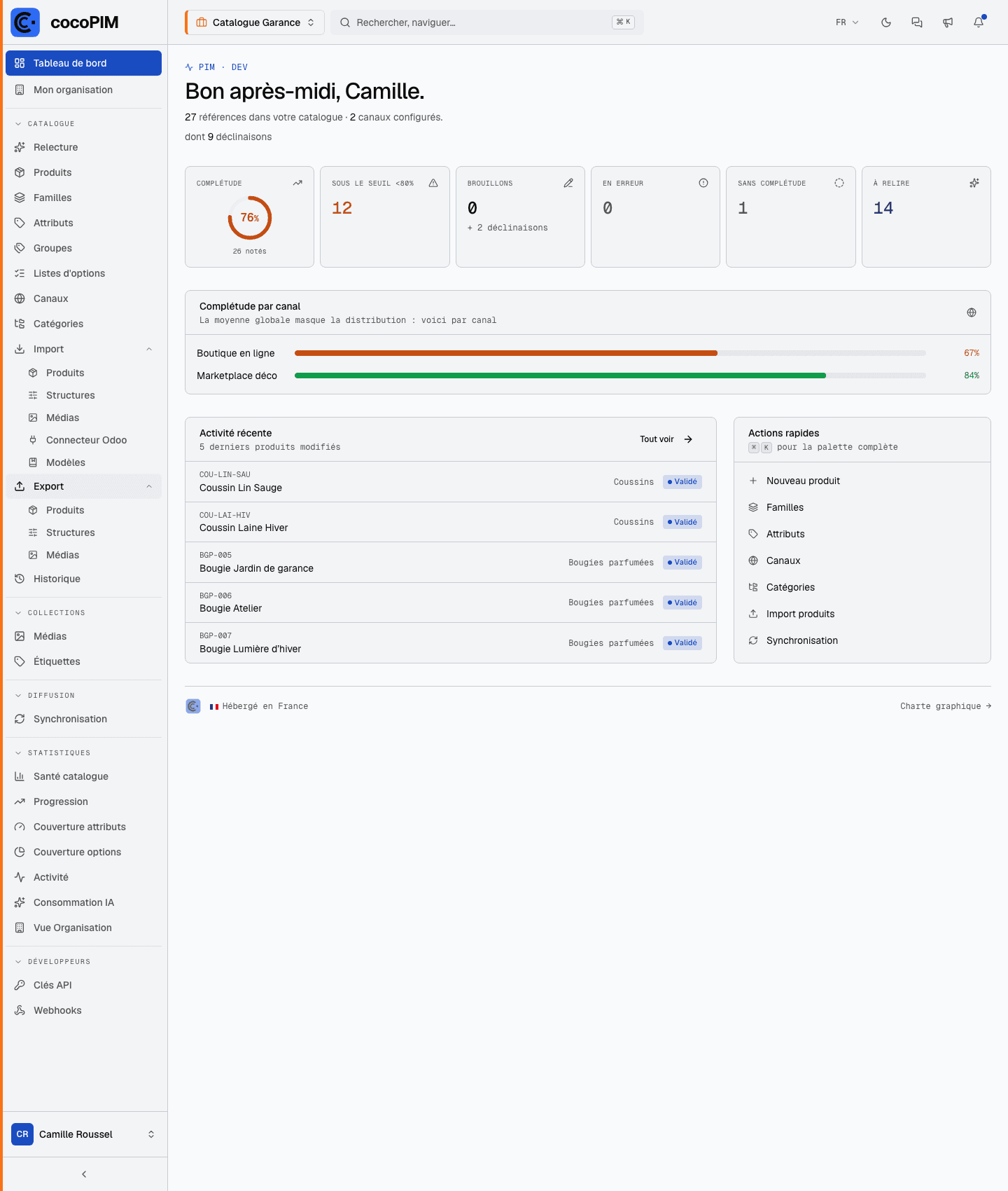 Interface complète avec menu latéral déplié