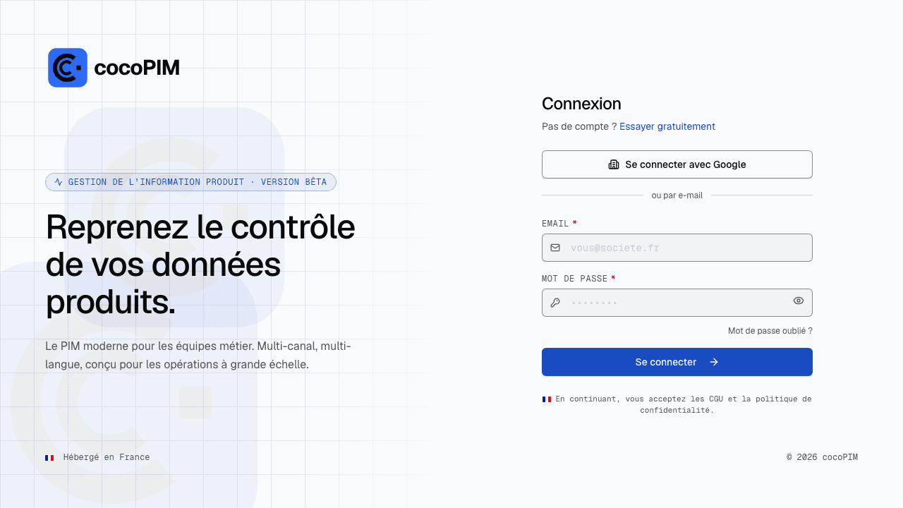 Page de connexion d'une organisation avec le bouton « Se connecter avec Google » au-dessus du formulaire email / mot de passe